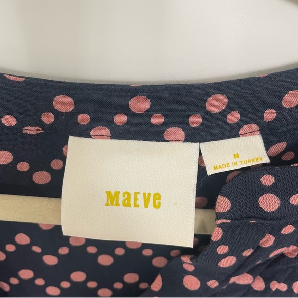 Anthropologie Maeve Woman Medium Navy Button Up Blouse Pink Polka Dots Business - Picture 3 of 14